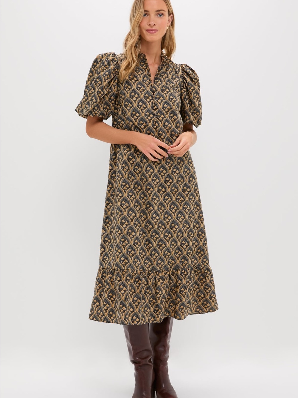 Hyacinth House White Mimi Midi Dress. Yellow Floral Print. Puff Sleeves. S. NWOT - Picture 12 of 13